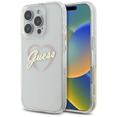 Etui GUESS IML Heart do Apple iPhone 16 Pro Przeźroczysty