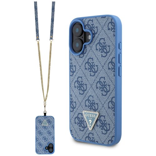 Etui GUESS Leather Metal Logo Strass Crossbody do Apple iPhone 16 Niebieski