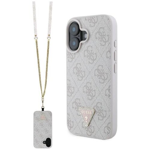 Etui GUESS Leather Metal Logo Strass Crossbody do Apple iPhone 16 Różowy