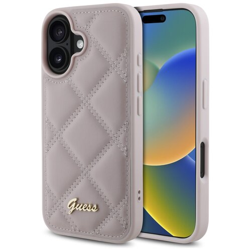 Etui GUESS Quiled Metal Logo do Apple iPhone 16 Różowy