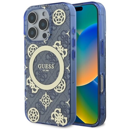 Etui GUESS IML Peony On 4G Background MagSafe do Apple iPhone 16 Pro Niebieski