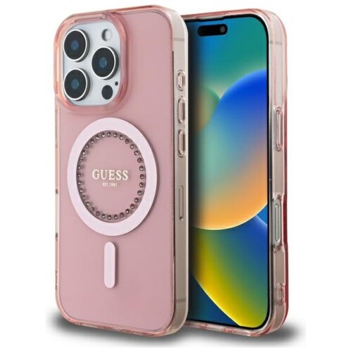 Etui GUESS IML Rhinestones MagSafe do Apple iPhone 16 Pro Różowy