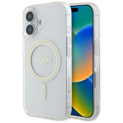 Etui GUESS IML Glitter Circle MagSafe do Apple iPhone 16 Przezroczysty