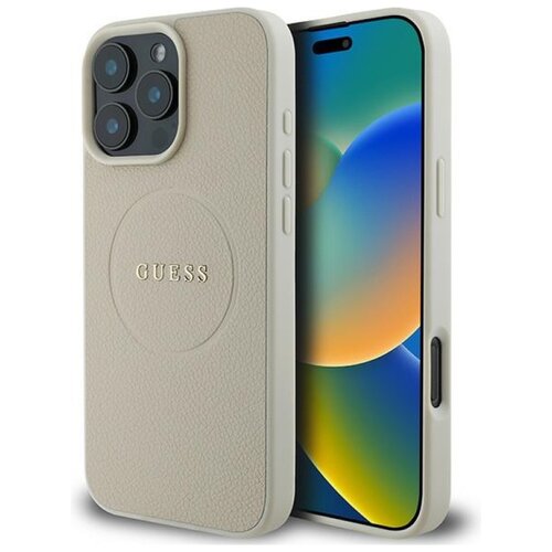 Etui GUESS Grained Ring MagSafe do Apple iPhone 16 Pro Beżowy