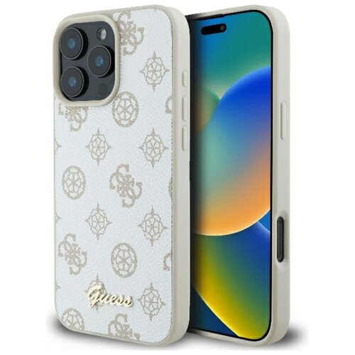 Etui GUESS Peony Script Logo MagSafe do Apple iPhone 16 Pro Biały