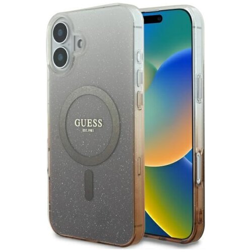Etui GUESS IML Glitter Gradient MagSafe do Apple iPhone 16 Plus Brązowy
