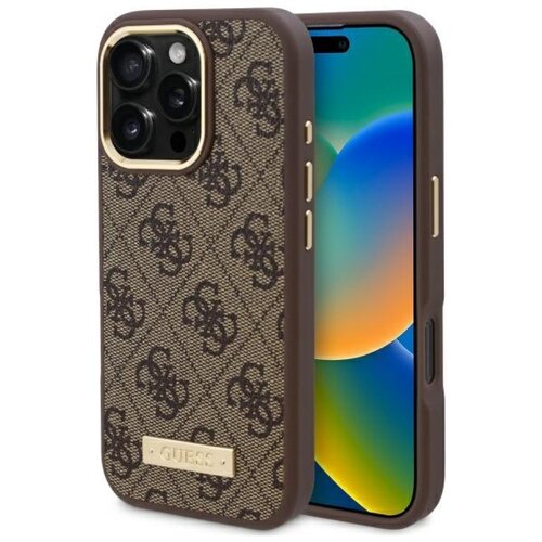 Etui GUESS 4G Logo Plate MagSafe do Apple iPhone 16 Pro Brązowy