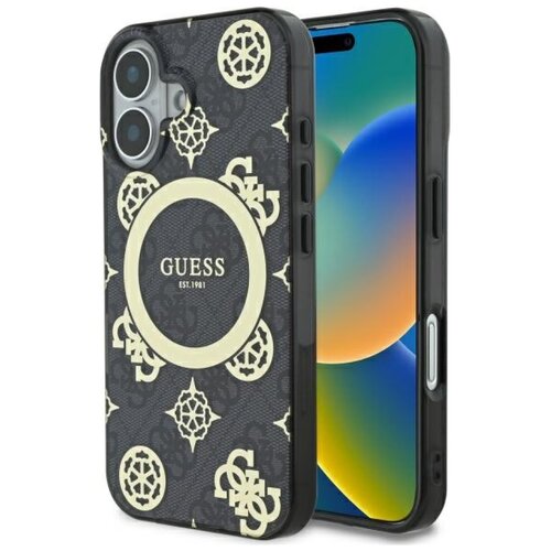 Etui GUESS IML Peony On 4G Background MagSafe do Apple iPhone 16 Czarny