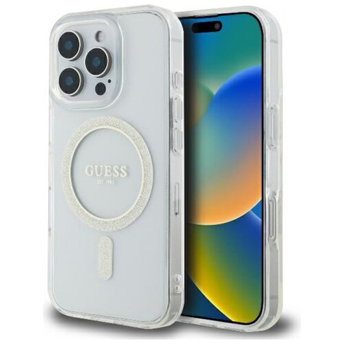 Etui GUESS IML Glitter Circle MagSafe do Apple iPhone 16 Pro Przeźroczysty