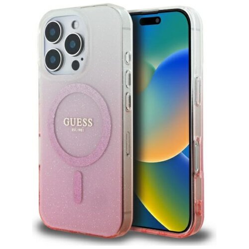 Etui GUESS IML Glitter Gradient MagSafe do Apple iPhone 16 Pro Różowy