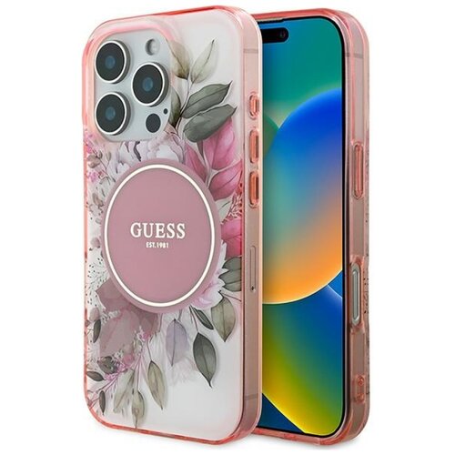 Etui GUESS IML Flower & Tonal Circle MagSafe do Apple iPhone 16 Pro Max Różowy