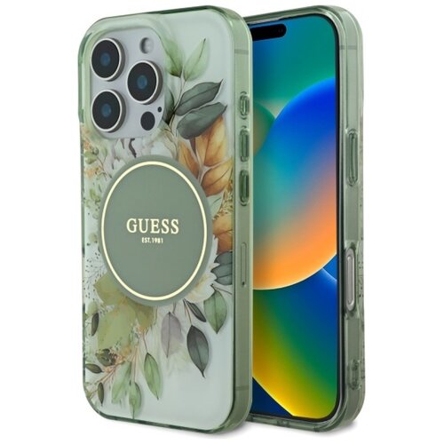 Etui GUESS IML Flower & Tonal Circle MagSafe do Apple iPhone 16 Pro Max Zielony