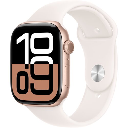 Apple Watch 10 GPS 46mm koperta z aluminium (różowe złoto) + pasek sportowy rozmiar S/M (łagodny róż)