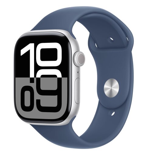 Apple Watch 10 GPS + Cellular 42mm koperta z aluminium (srebrny) + pasek sportowy rozmiar M/L (denim)