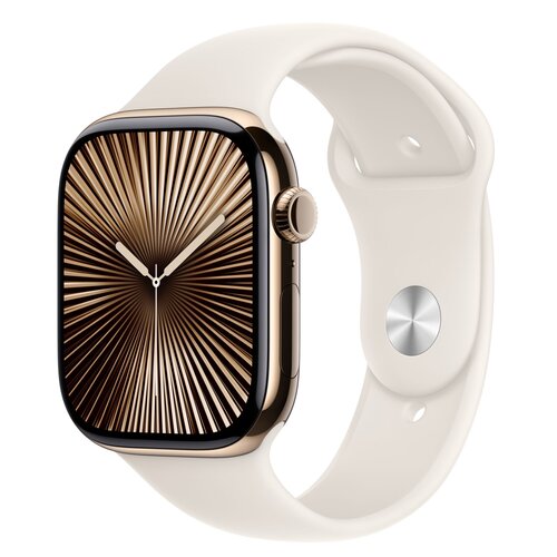 Apple Watch 10 GPS + Cellular 46mm koperta z tytanu (złoty) + pasek sportowy rozmiar S/M (księżycowa poświata)