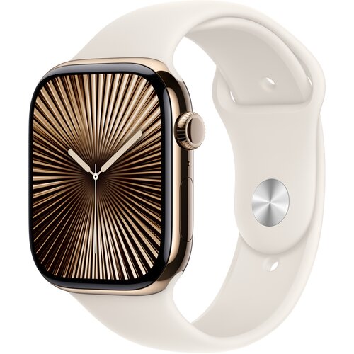 Apple Watch 10 GPS + Cellular 42mm koperta z tytanu (złoty) + pasek sportowy rozmiar S/M (księżycowa poświata)