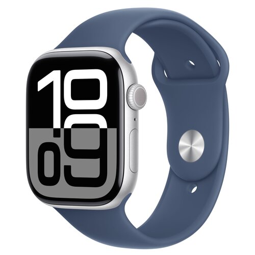 Apple Watch 10 GPS + Cellular 46mm koperta z aluminium (srebrny) + pasek sportowy rozmiar M/L (denim)