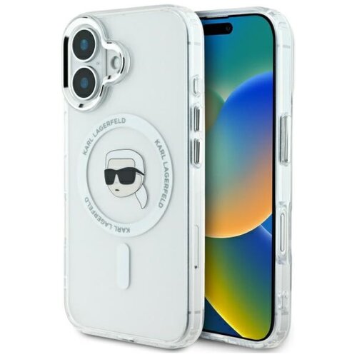 Etui KARL LAGERFELD IML Metal Karl Head MagSafe do Apple iPhone 16 Biały