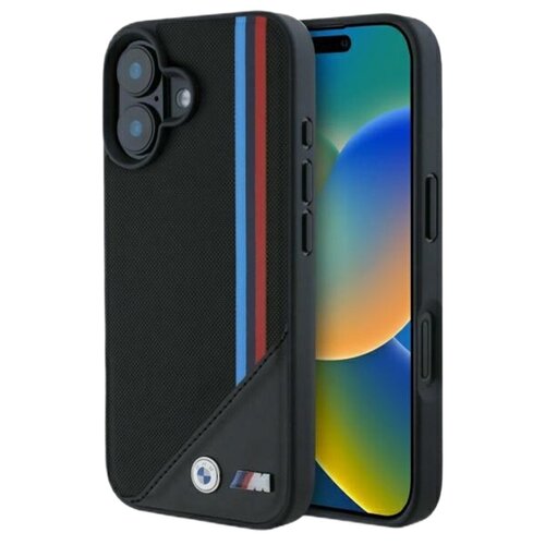 Etui BMW M Meshed Tricolor Stripes MagSafe do Apple iPhone 16 Czarny
