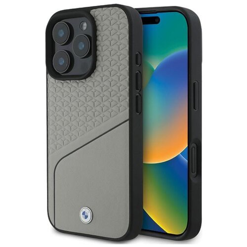 Etui BMW Sign Leather Textured and Line MagSafe do Apple iPhone 16 Pro Szary