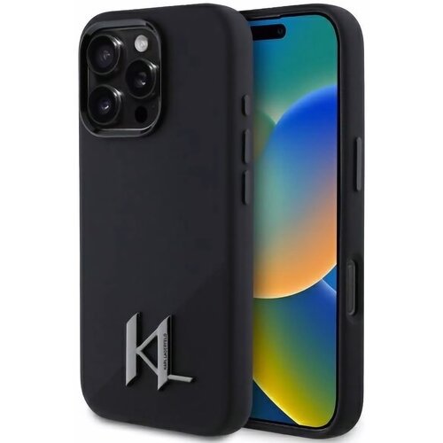 Etui KARL LAGERFELD Silicone Shadow Metal Initial Magsafe do Apple iPhone 16 Pro Czarny
