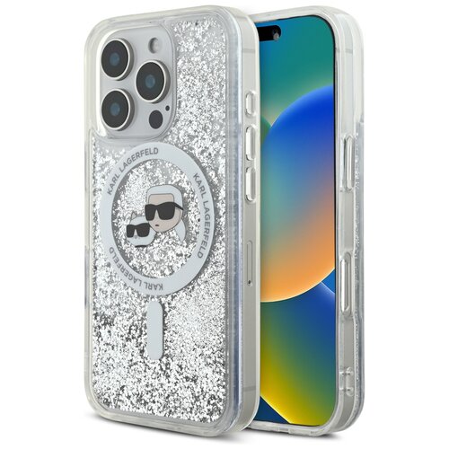 Etui KARL LAGERFELD Liquid Glitter Karl&Choupette Head MagSafe do Apple iPhone 16 Pro Przezroczysty