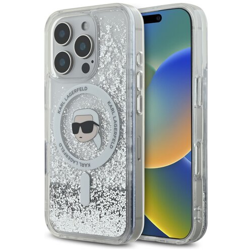Etui KARL LAGERFELD Liquid Glitter Karl Head MagSafe do Apple iPhone 16 Pro Max Przezroczysty