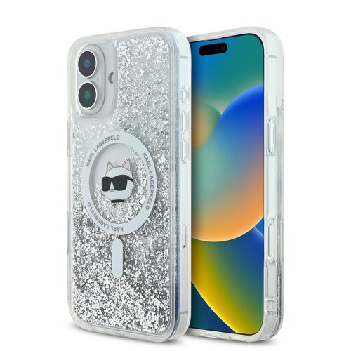 Etui KARL LAGERFELD Liquid Glitter Choupette Head MagSafe do Apple iPhone 16 Przezroczysty