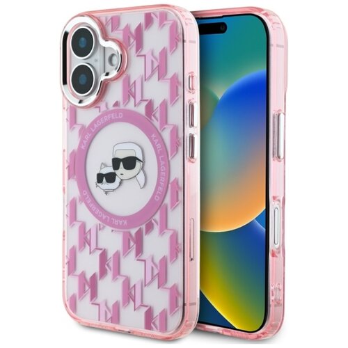 Etui KARL LAGERFELD IML Monogram Karl&Choupette Head MagSafe do Apple iPhone 16 Różowy