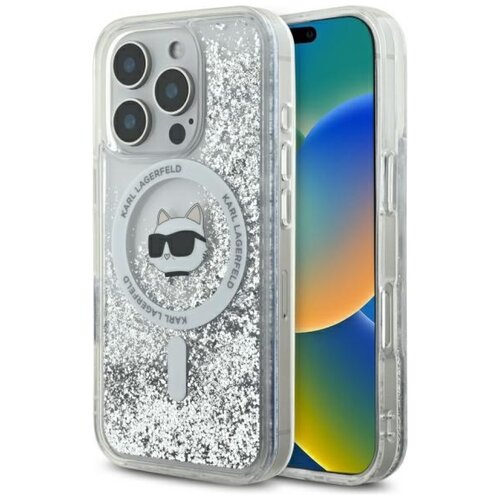 Etui KARL LAGERFELD Liquid Glitter Choupette Head MagSafe do Apple iPhone 16 Pro Max Przezroczysty