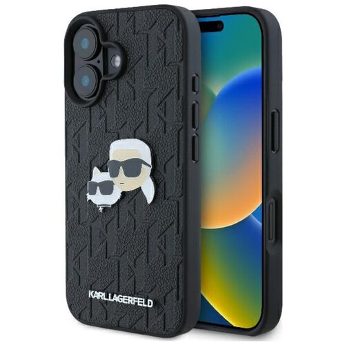 Etui KARL LAGERFELD Monogram Karl&Choupette Head Pin do Apple iPhone 16 Czarny