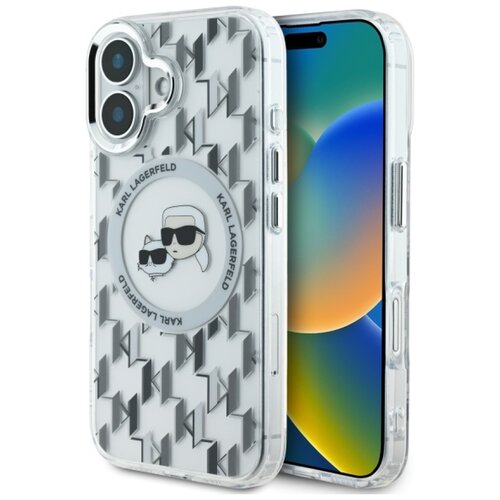 Etui KARL LAGERFELD IML Monogram Karl&Choupette Head MagSafe do Apple iPhone 16 Przezroczysty