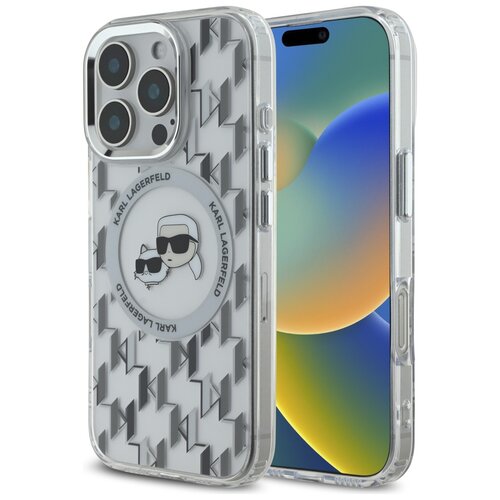 Etui KARL LAGERFELD IML Monogram Karl&Choupette Head MagSafe do Apple iPhone 16 Pro Przezroczysty