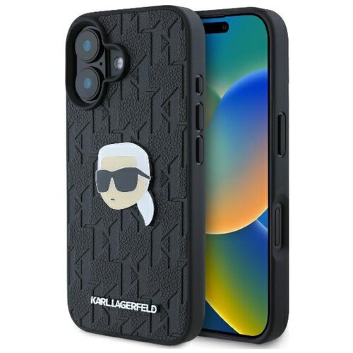 Etui KARL LAGERFELD Monogram Karl Head Pin do Apple iPhone 16 Czarny