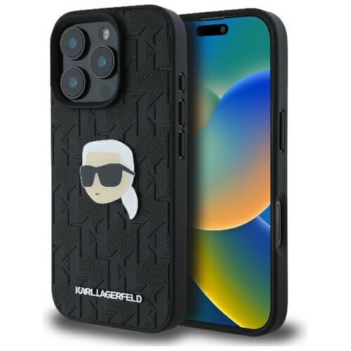 Etui KARL LAGERFELD Monogram Karl Head Pin do Apple iPhone 16 Pro Max Czarny