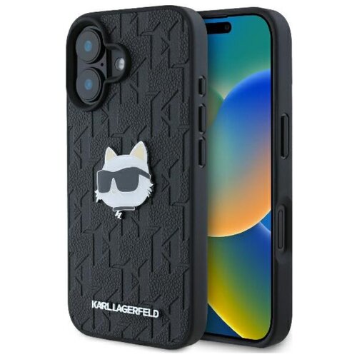 Etui KARL LAGERFELD Monogram Choupette Head Pin do Apple iPhone 16 Czarny