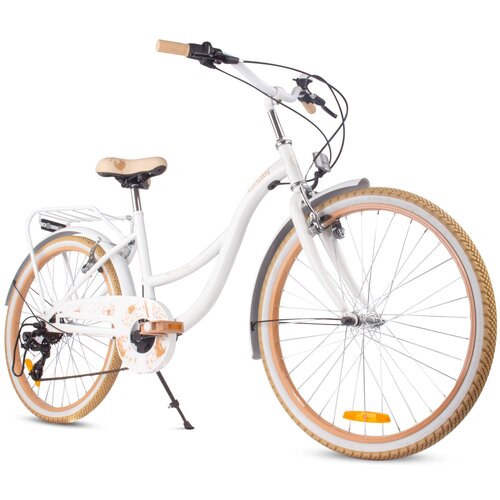 Rower młodzieżowy SUN BABY Flower Bike 24 cali dla dziewczynki Biało-beżowy