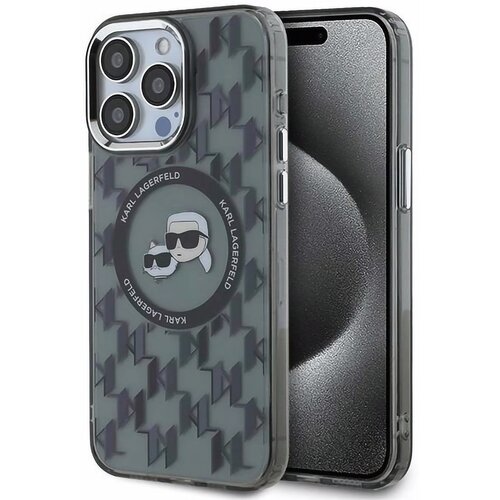 Etui KARL LAGERFELD IML Monogram Karl&Choupette Head MagSafe do Apple iPhone 15 Pro Czarny