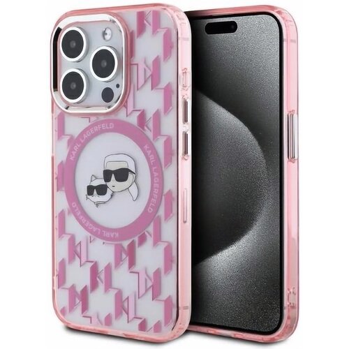 Etui KARL LAGERFELD IML Monogram Karl&Choupette Head MagSafe do Apple iPhone 15 Pro Różowy