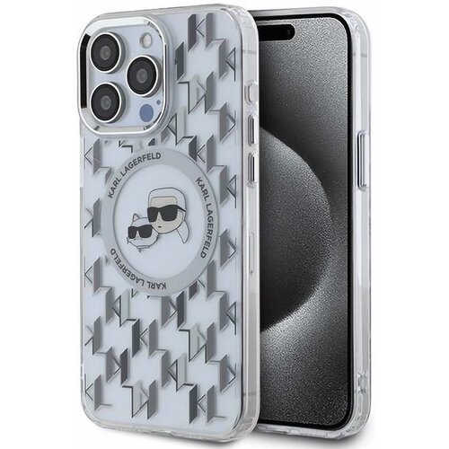 Etui KARL LAGERFELD IML Monogram Karl&Choupette Head MagSafe do Apple iPhone 15 Pro Przezroczysty