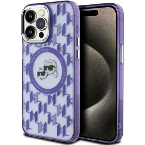 Etui KARL LAGERFELD IML Monogram Karl&Choupette Head MagSafe do Apple iPhone 15 Pro Fioletowy