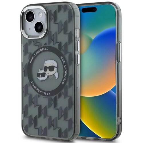 Etui KARL LAGERFELD IML Monogram Karl&Choupette Head MagSafe do Apple iPhone 15 Plus Czarny