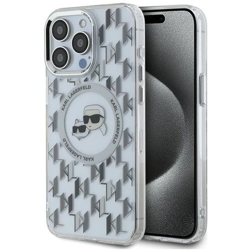 Etui KARL LAGERFELD IML Monogram Karl&Choupette Head MagSafe do Apple iPhone 15 Pro Max Przezroczysty