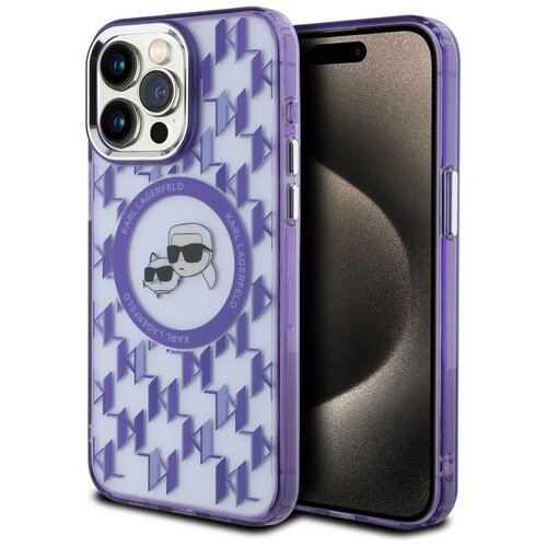 Etui KARL LAGERFELD IML Monogram Karl&Choupette Head MagSafe do Apple iPhone 15 Pro Max Fioletowy