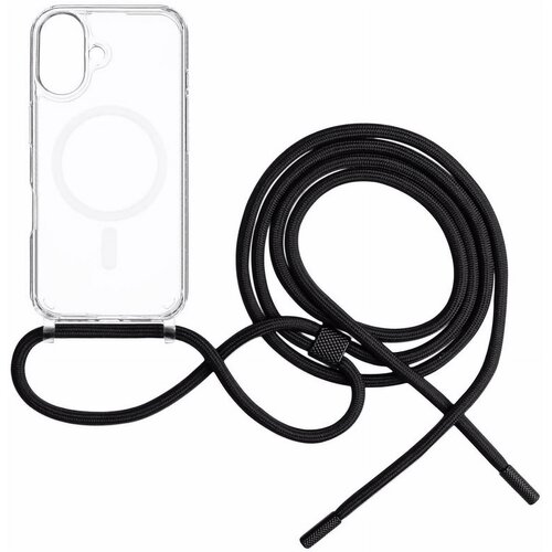 Etui FIXED MagPure Neck MagSafe do Apple iPhone 16 Przezroczysty + czarna smycz