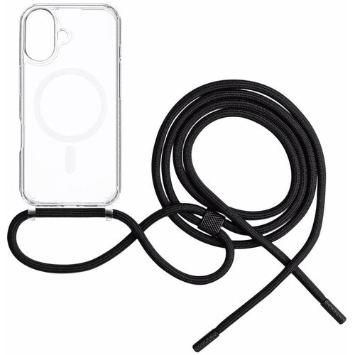 Etui FIXED MagPure Neck MagSafe do Apple iPhone 16 Plus Przezroczysty + czarna smycz