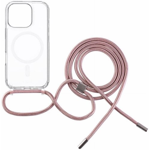 Etui FIXED MagPure Neck MagSafe do Apple iPhone 16 Pro Max Przezroczysty + różowa smycz