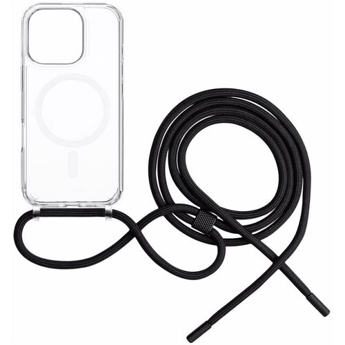 Etui FIXED MagPure Neck MagSafe do Apple iPhone 16 Pro Przezroczysty + czarna smycz