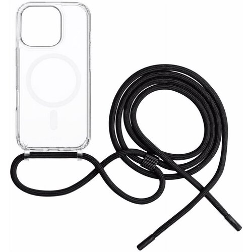 Etui FIXED MagPure Neck MagSafe do Apple iPhone 16 Pro Max Przezroczysty + czarna smycz