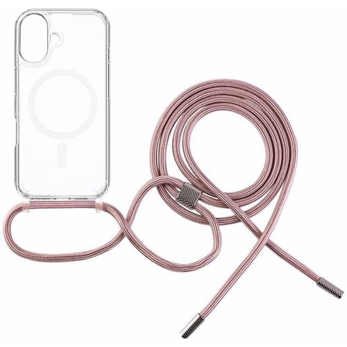 Etui FIXED MagPure Neck MagSafe do Apple iPhone 16 Przezroczysty + różowa smycz